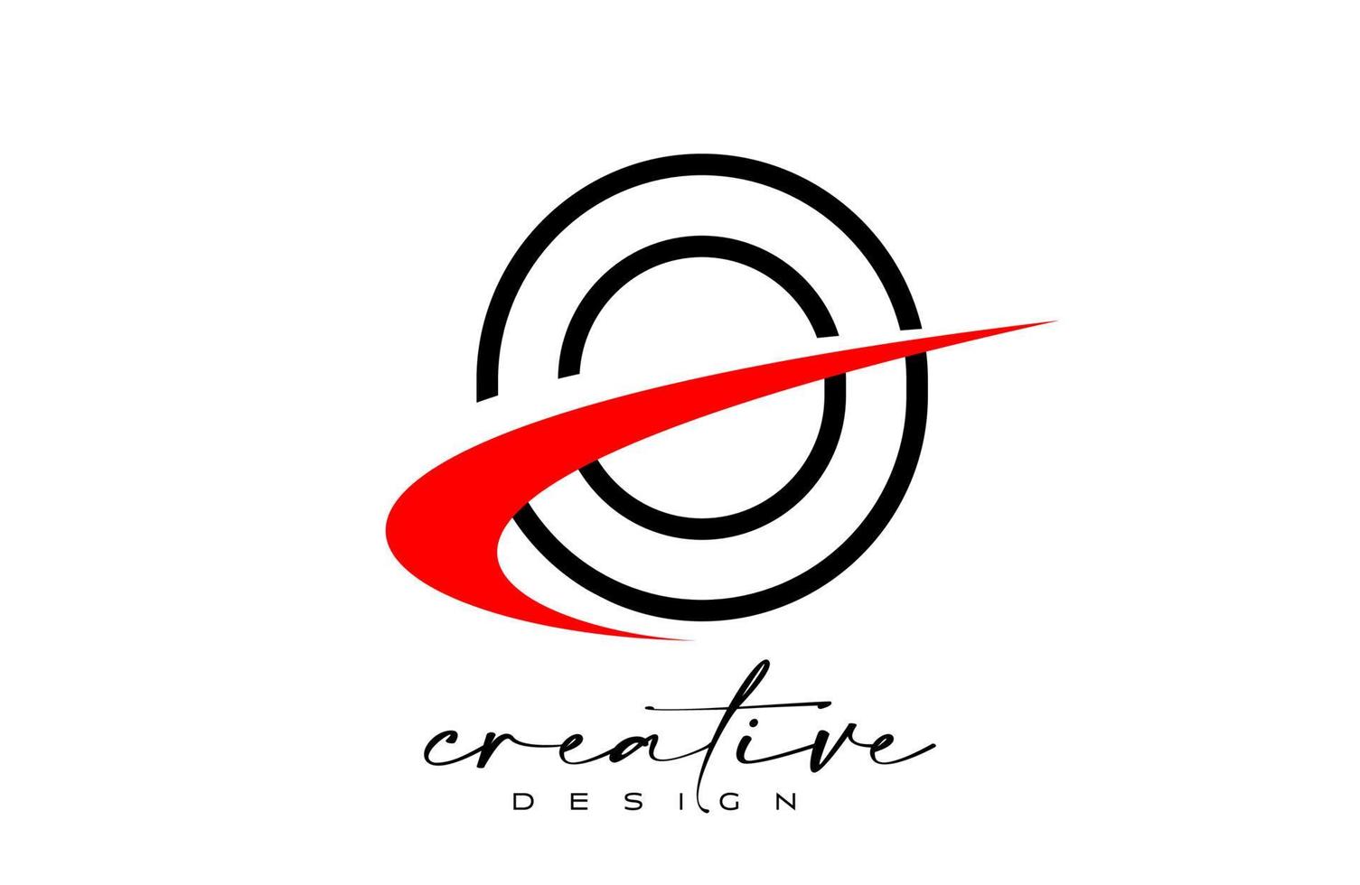 Outline O Letter Logo Design with Creative Red Swoosh. Letter o Initial icon with curved shape vector