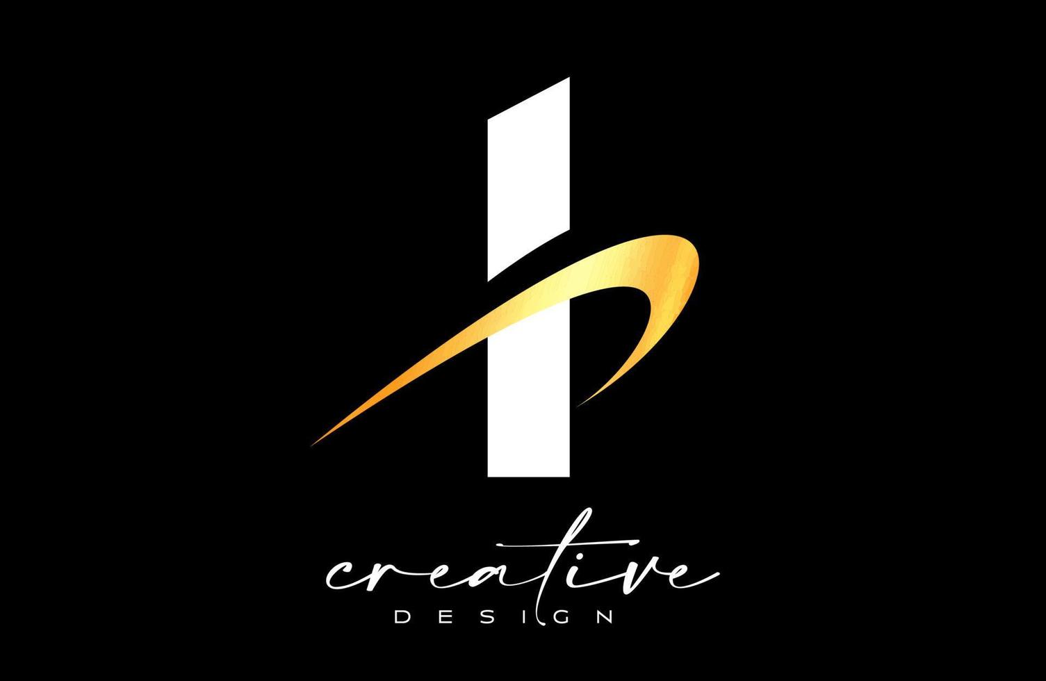 diseño del logotipo de la letra i con un swoosh dorado creativo. letra i icono inicial con vector de forma curva