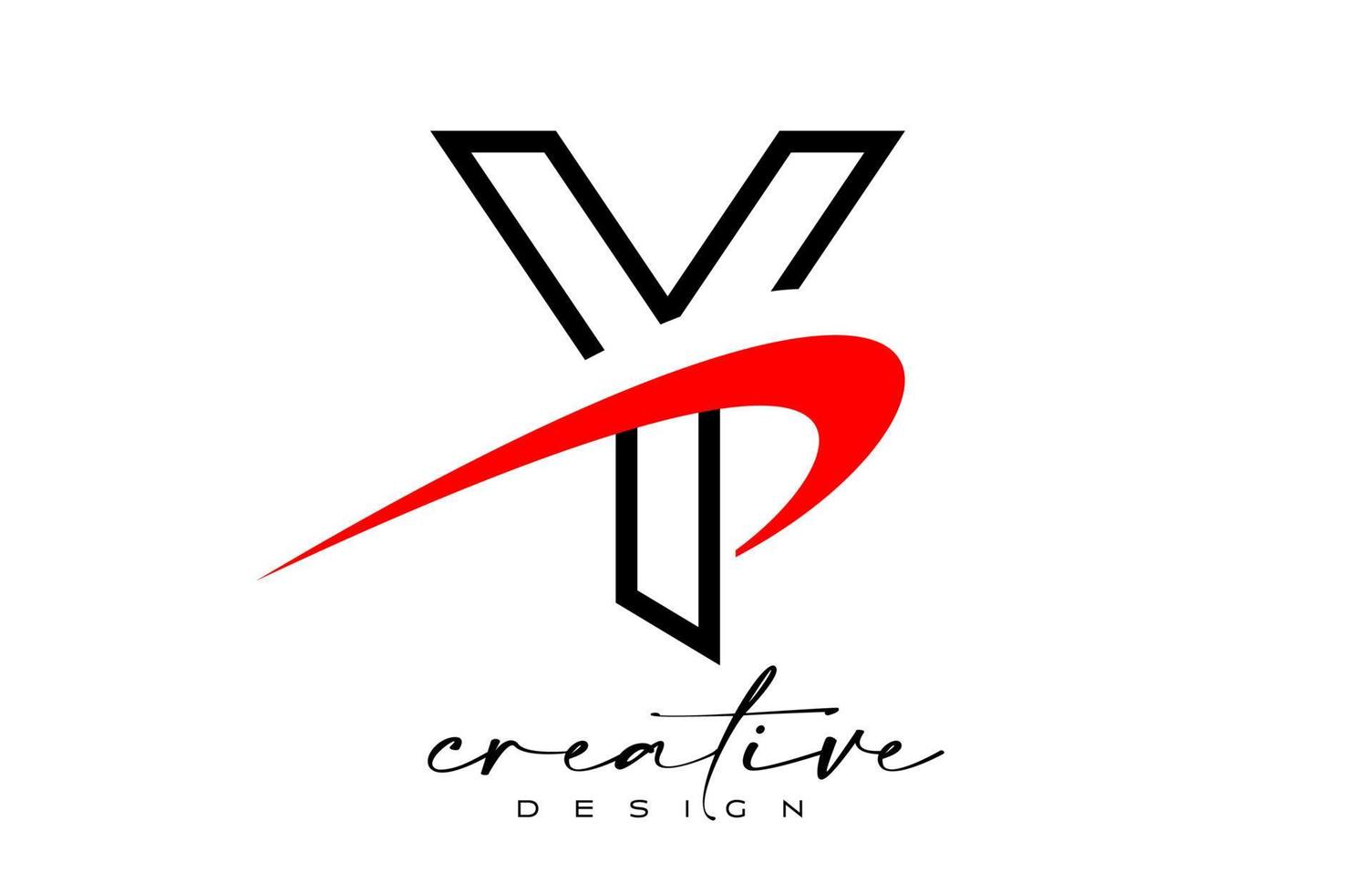 Outline Y Letter Logo Design with Creative Red Swoosh. Letter y Initial icon with curved shape vector