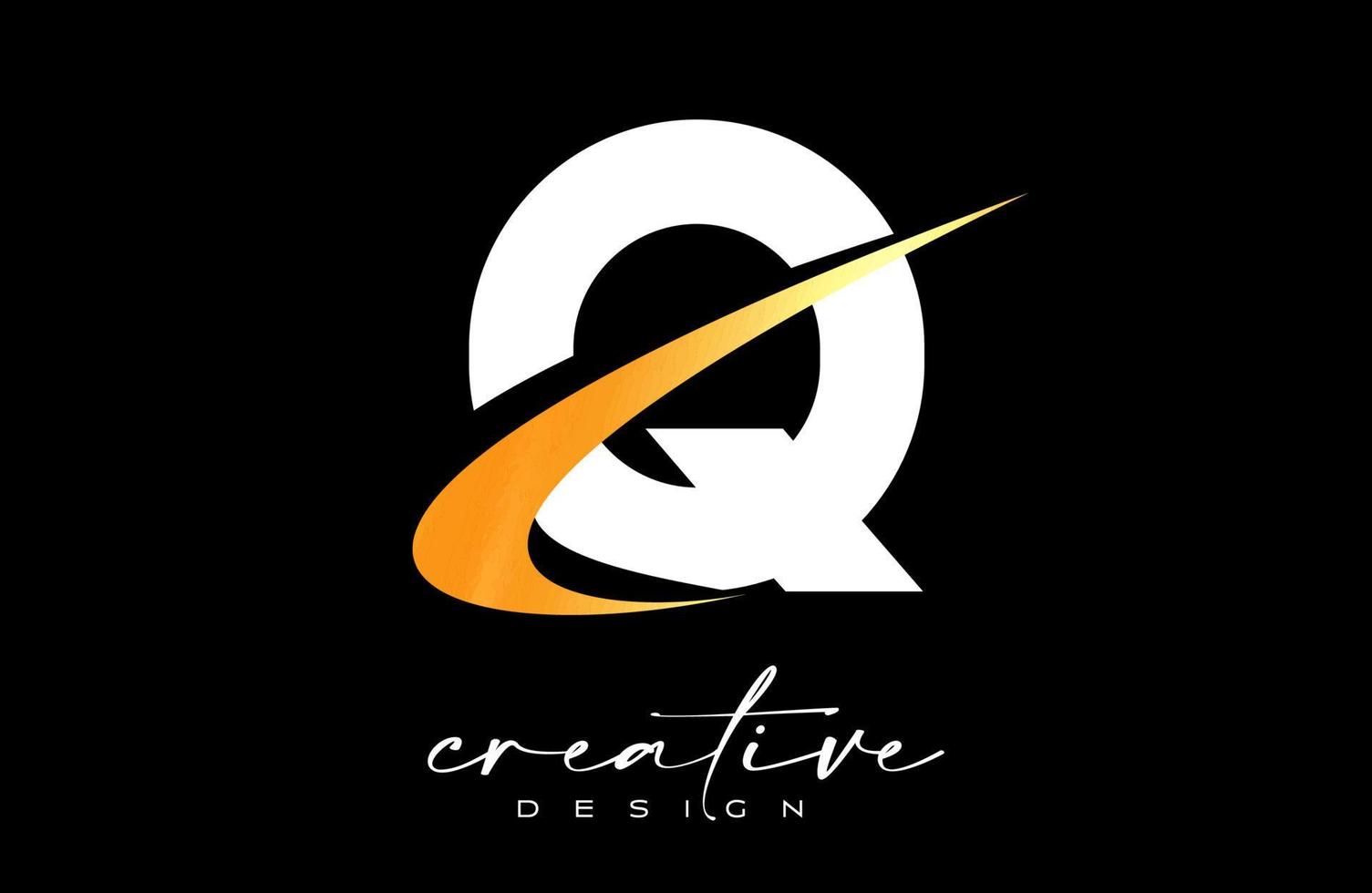 diseño del logotipo de la letra q con un swoosh dorado creativo. letra q icono inicial con vector de forma curva