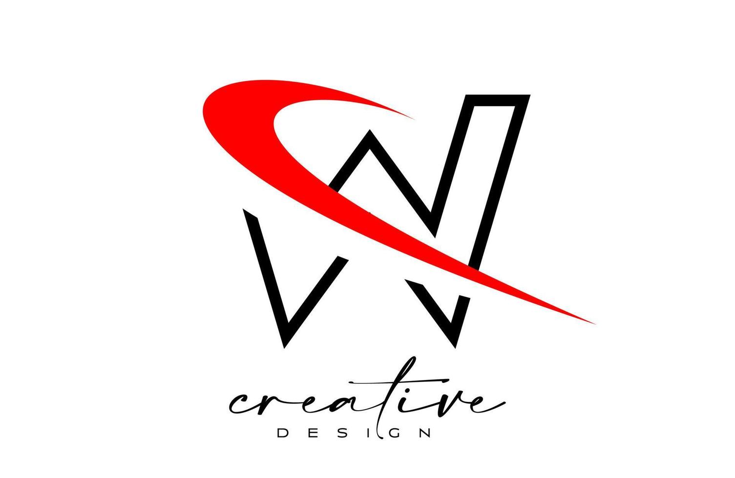 Outline W Letter Logo Design with Creative Red Swoosh. Letter w Initial icon with curved shape vector