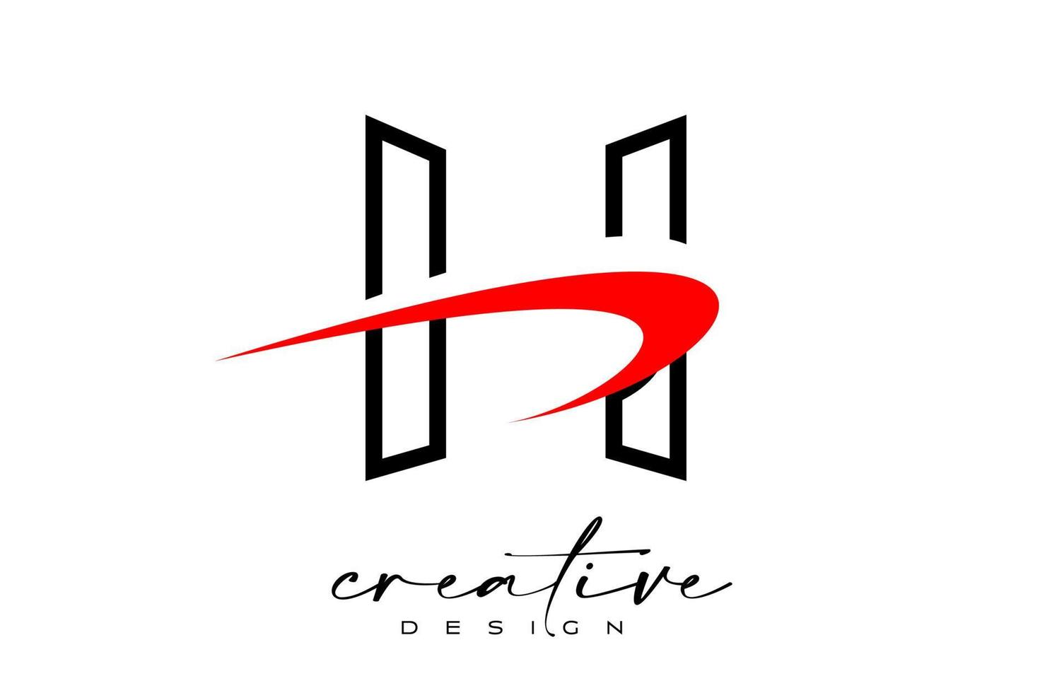 Outline H Letter Logo Design with Creative Red Swoosh. Letter h Initial icon with curved shape vector