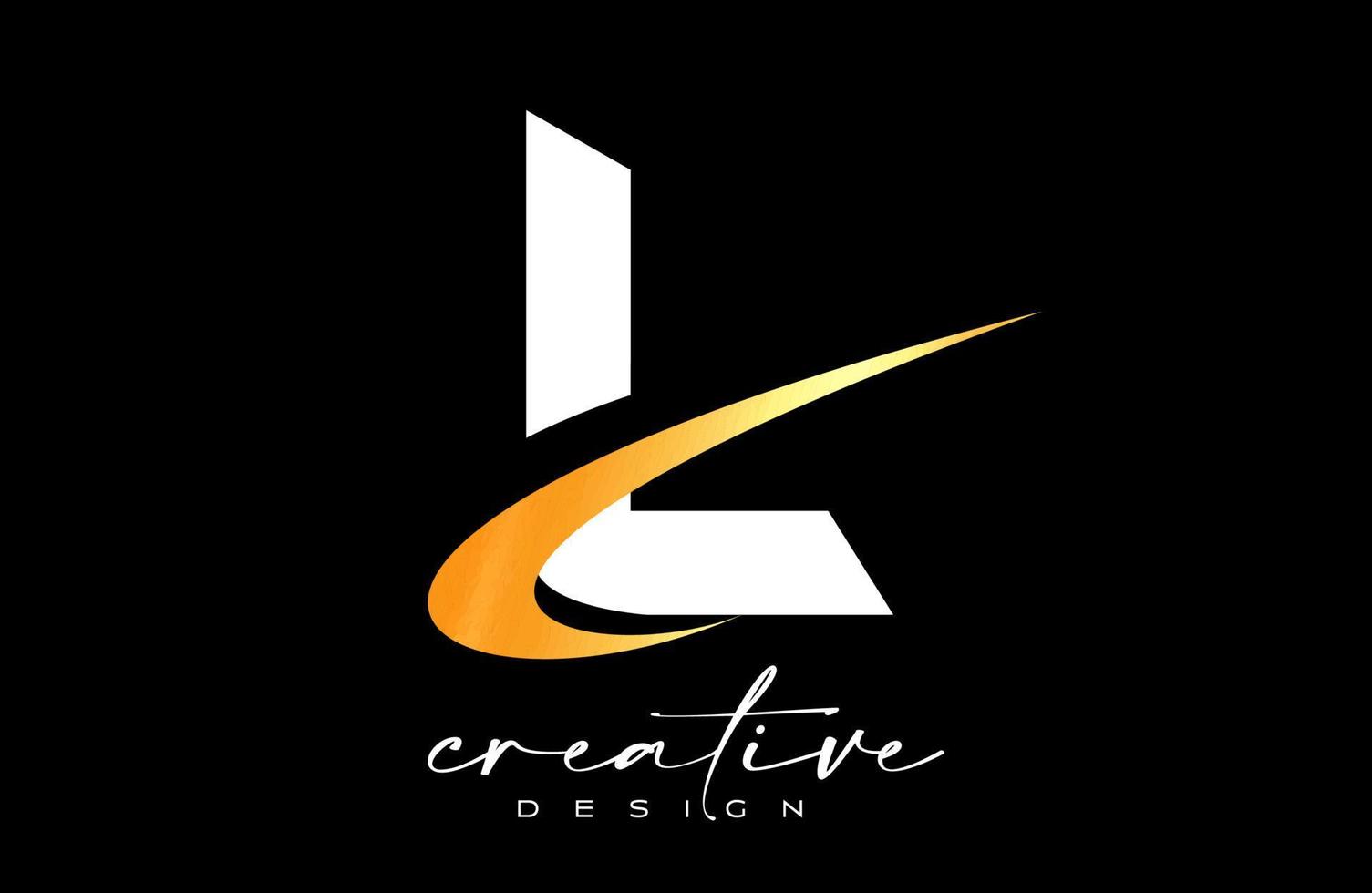 L Letter Logo Design with Creative Golden Swoosh. Letter l Initial icon with curved shape vector