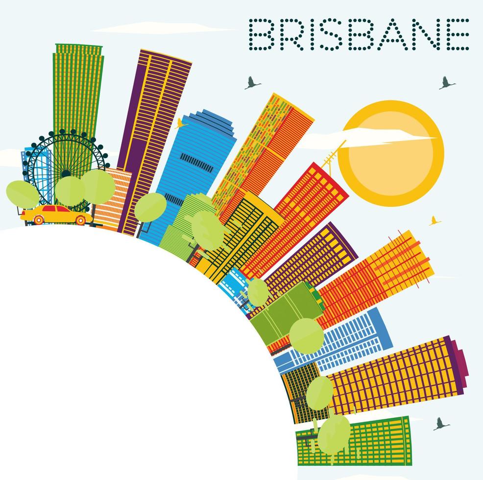 horizonte de brisbane con edificios de color, cielo azul y espacio para copiar. vector