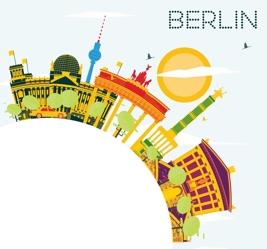 Berlin Skyline with Color Buildings, Blue Sky and Copy Space. vector