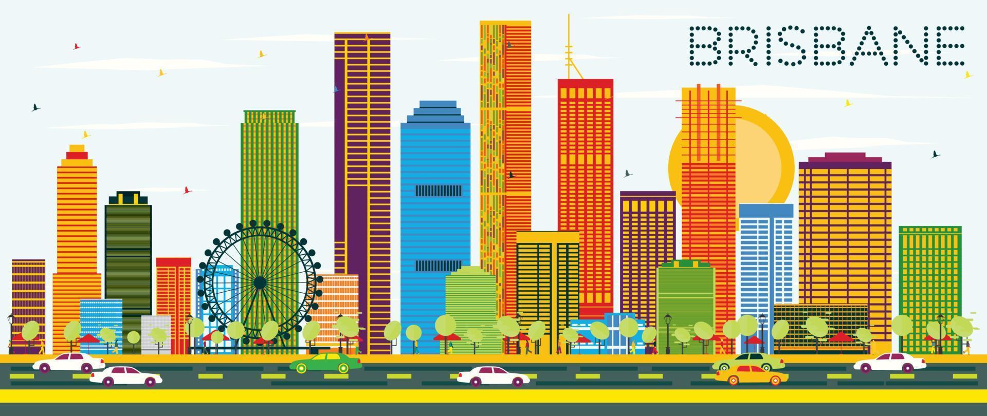 Brisbane Skyline with Color Buildings and Blue Sky. vector
