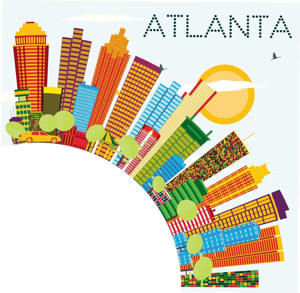 horizonte de atlanta con edificios de color, cielo azul y espacio de copia. vector