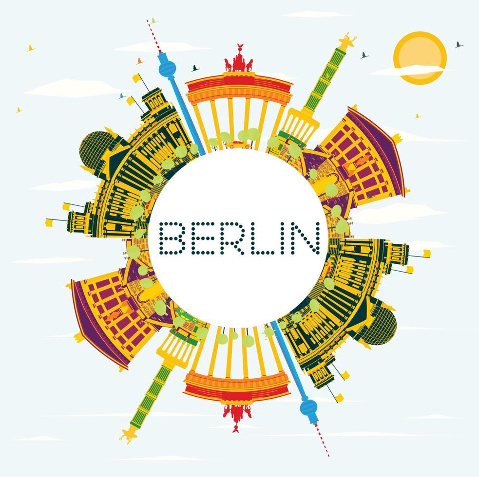 horizonte de berlín con edificios de color, cielo azul y espacio para copiar. vector