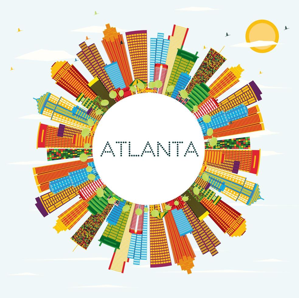 horizonte de atlanta con edificios de color, cielo azul y espacio de copia. vector