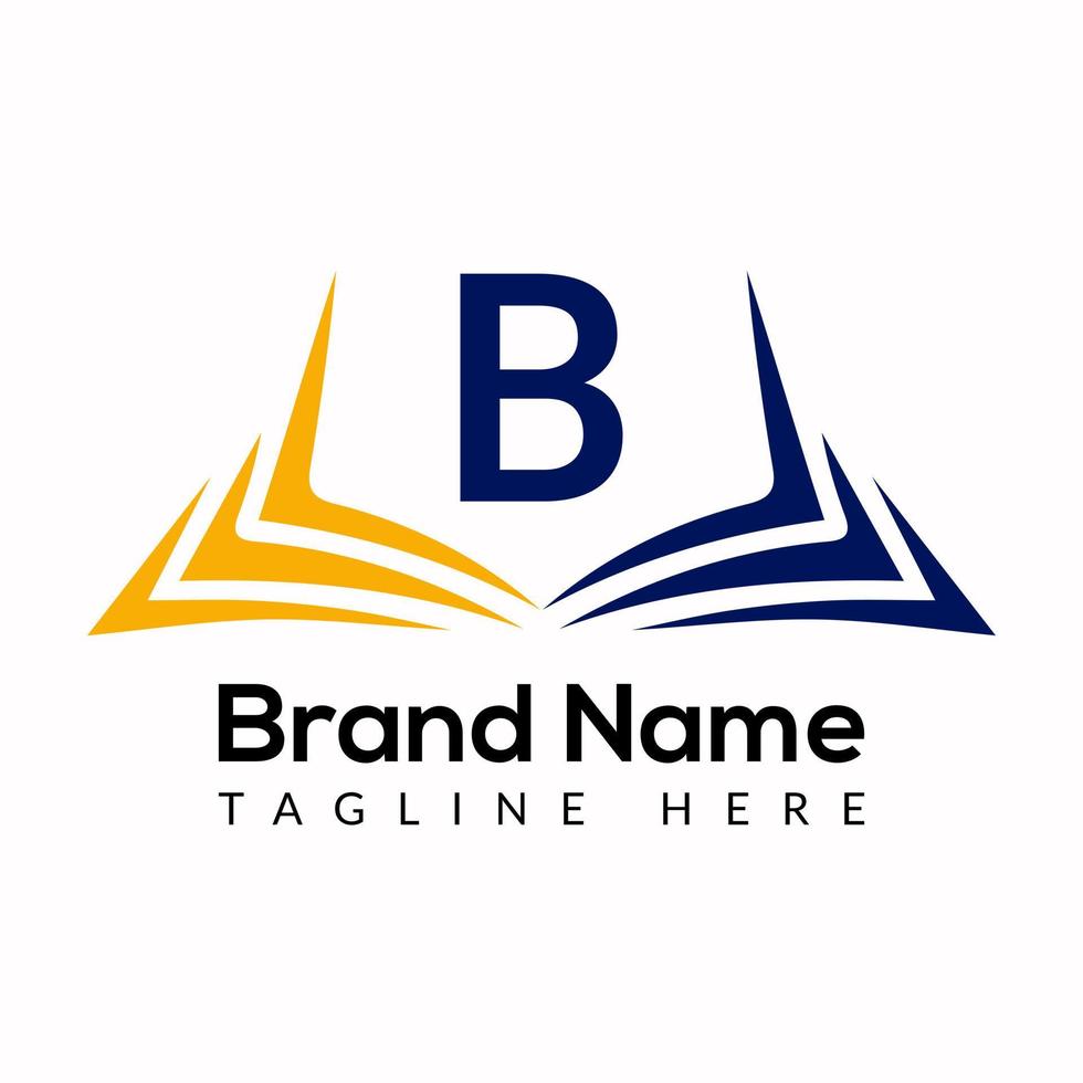logotipo de educación en la plantilla de la letra b. logotipo de libro abierto en letra b, plantilla de concepto de signo educativo inicial vector