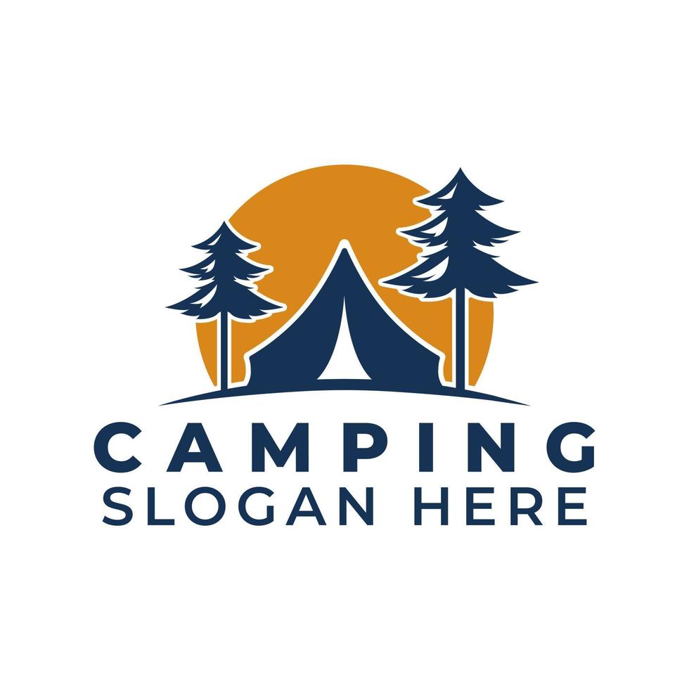 camping logo template with tent and pine tree image on isolated background vector