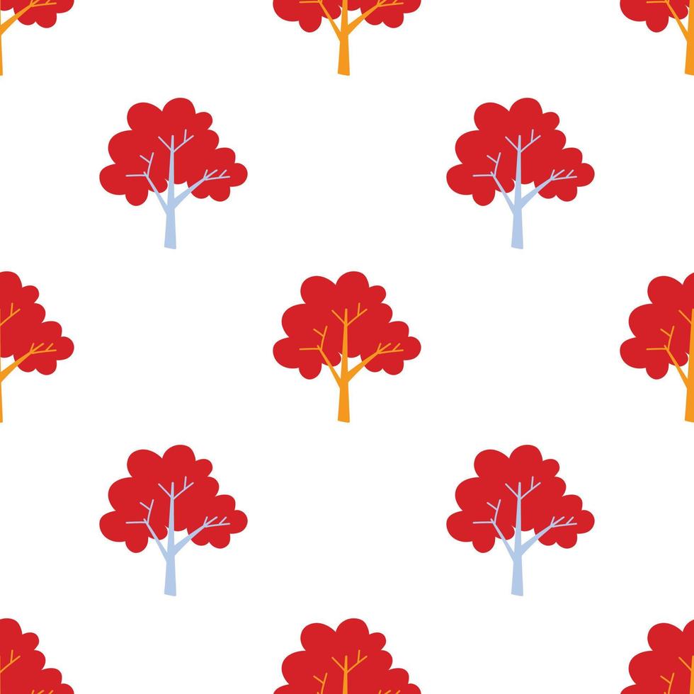 Vector pattern with cute Scandinavian multicolored trees in the style of doodle, hugge, cozy forest, nature. Pattern for fabrics, postcards, gift wrapping, pajamas.