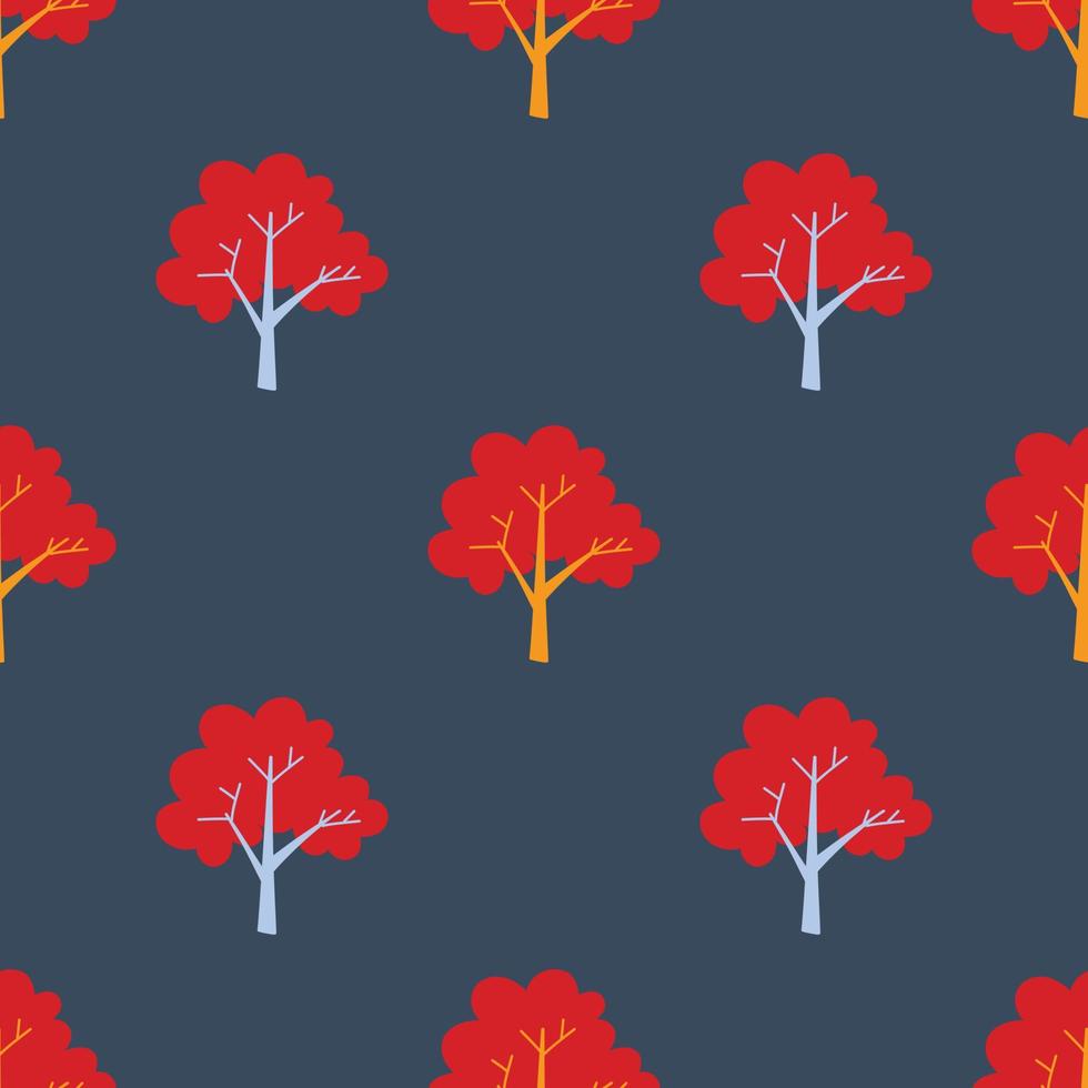 Vector pattern with cute Scandinavian multicolored trees in the style of doodle, hugge, cozy forest, nature. Pattern for fabrics, postcards, gift wrapping, pajamas.