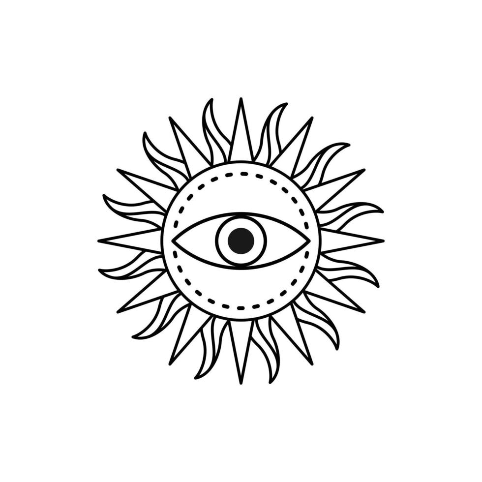 iconos de sol. vector de tatuaje solar. sol con ilustración de diseño de ojos. vector del logotipo del sol. símbolos del sol. diseño de sol moderno y moderno.