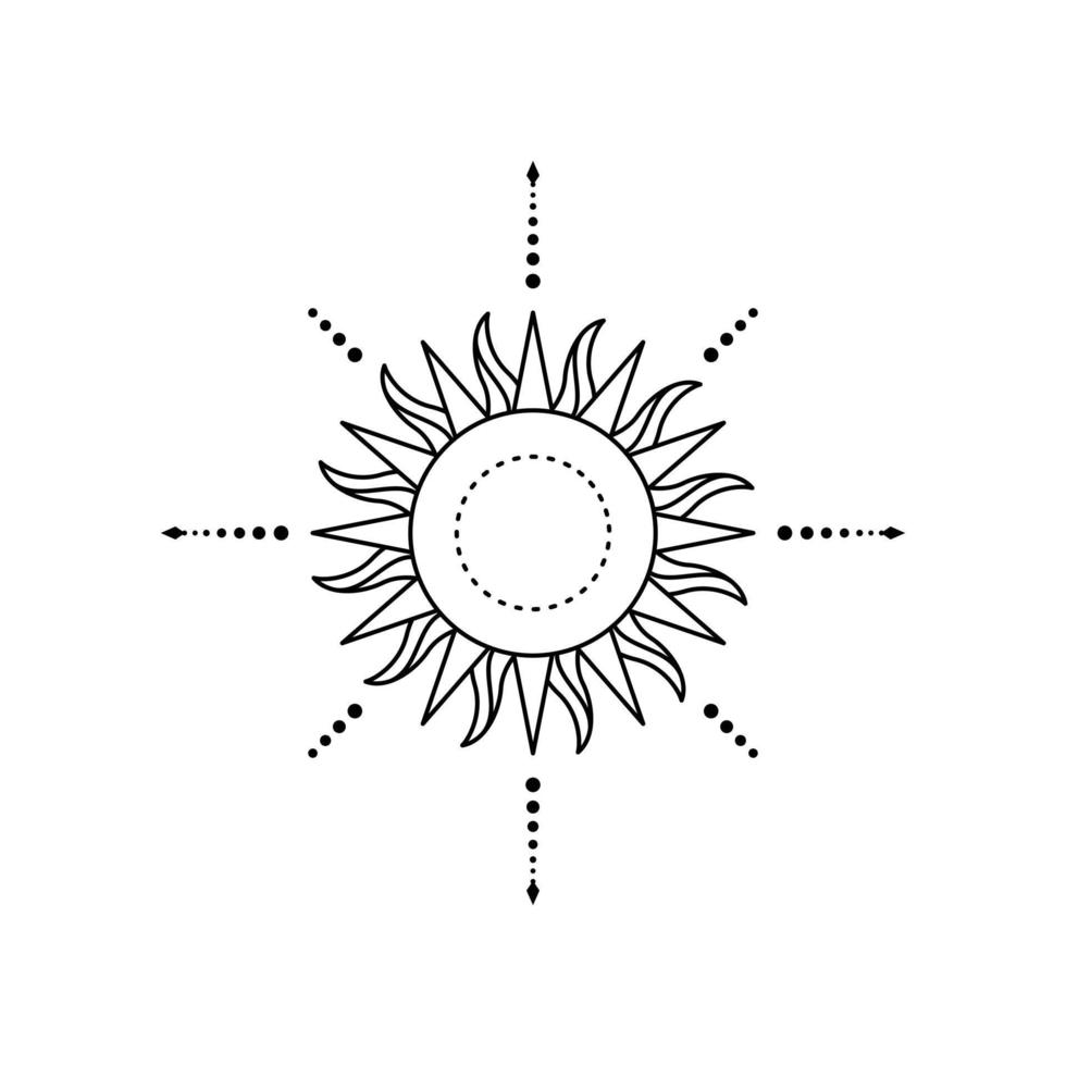 iconos de sol. vector de tatuaje solar. ilustración de diseño de vector de sol. vector del logotipo del sol. símbolos del sol. diseño de sol moderno y moderno.