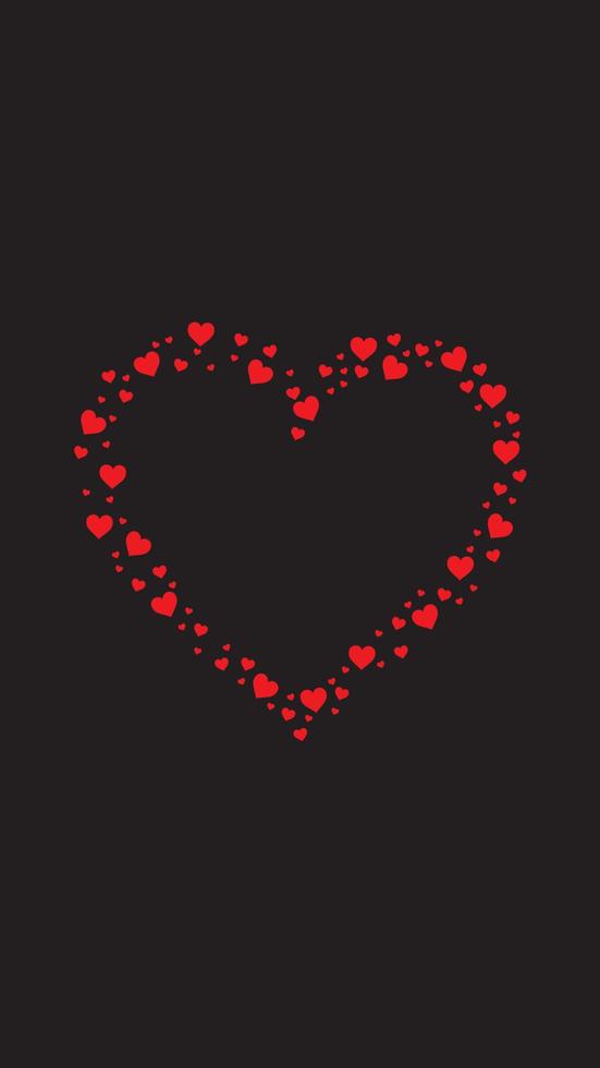 Red heart pattern on black background vector illustration