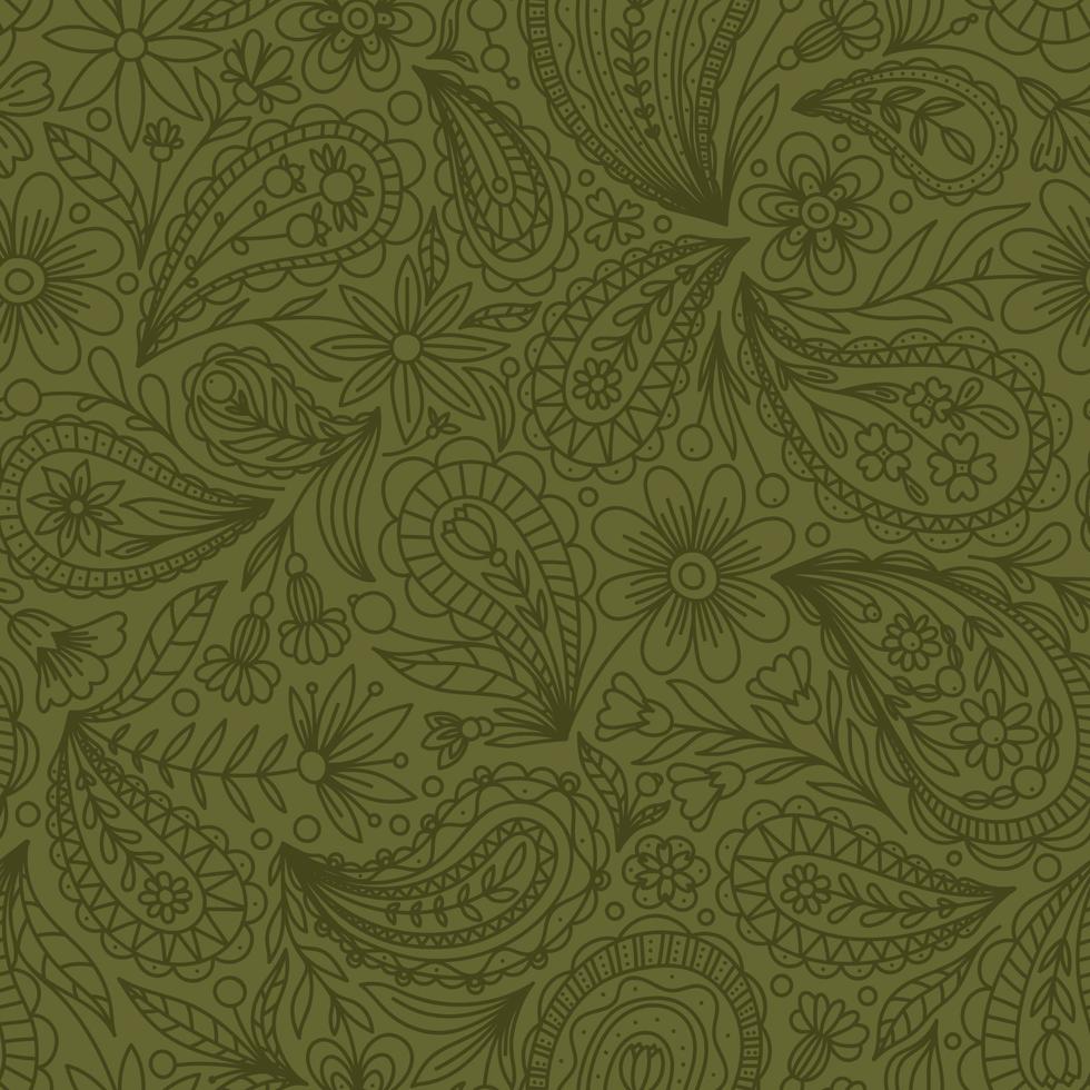 fondo transparente de vector de oliva claro con patrón de contorno de paisley de oliva