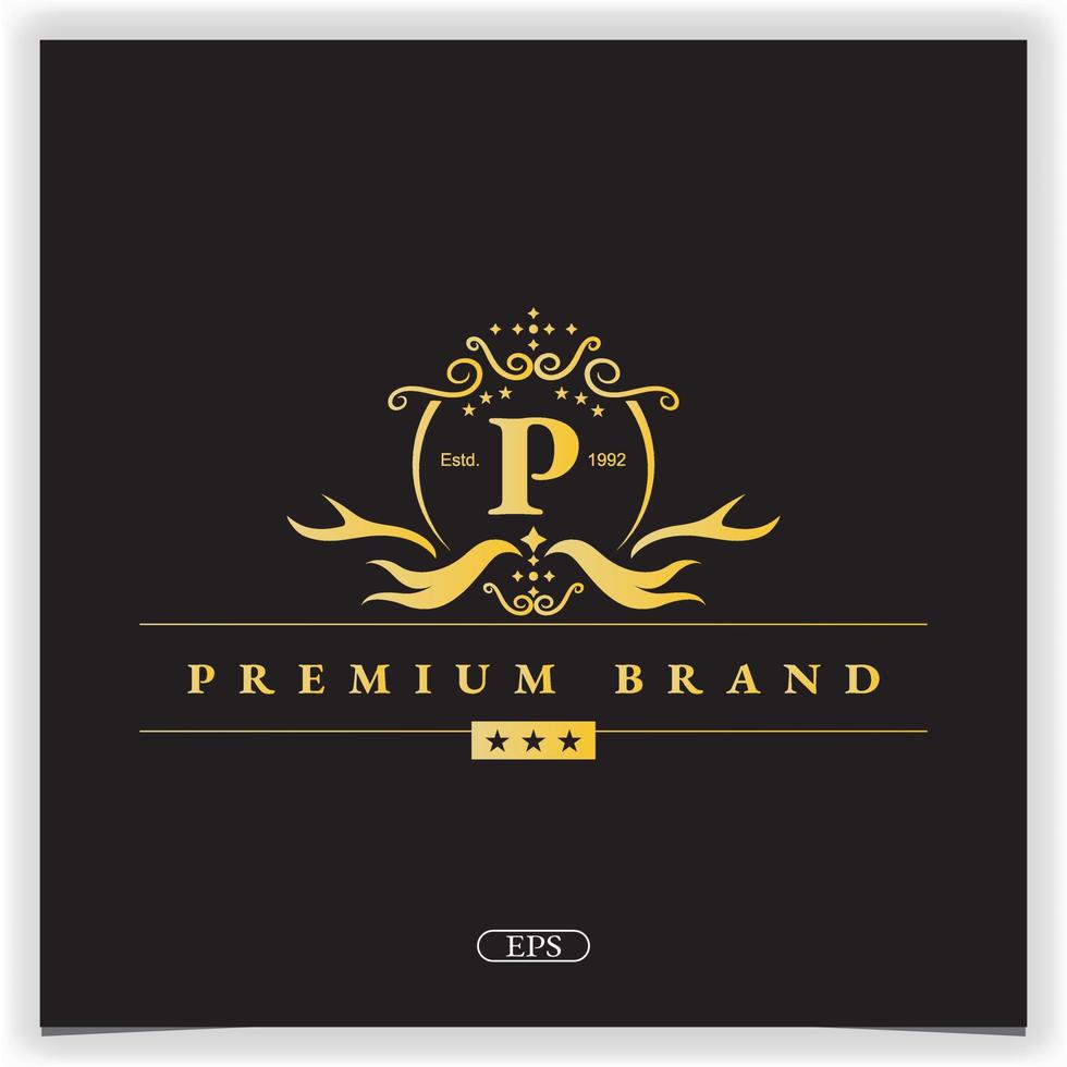 letra p logo dorado plantilla elegante premium vector eps 10