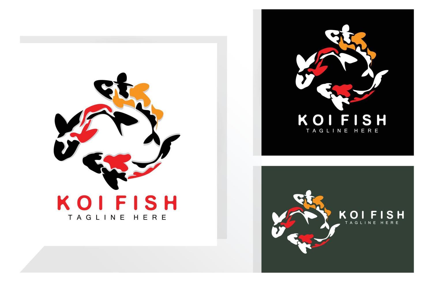 diseño del logotipo de peces koi, vector de peces ornamentales de la suerte y el triunfo chino, icono de pez dorado de la marca de la empresa