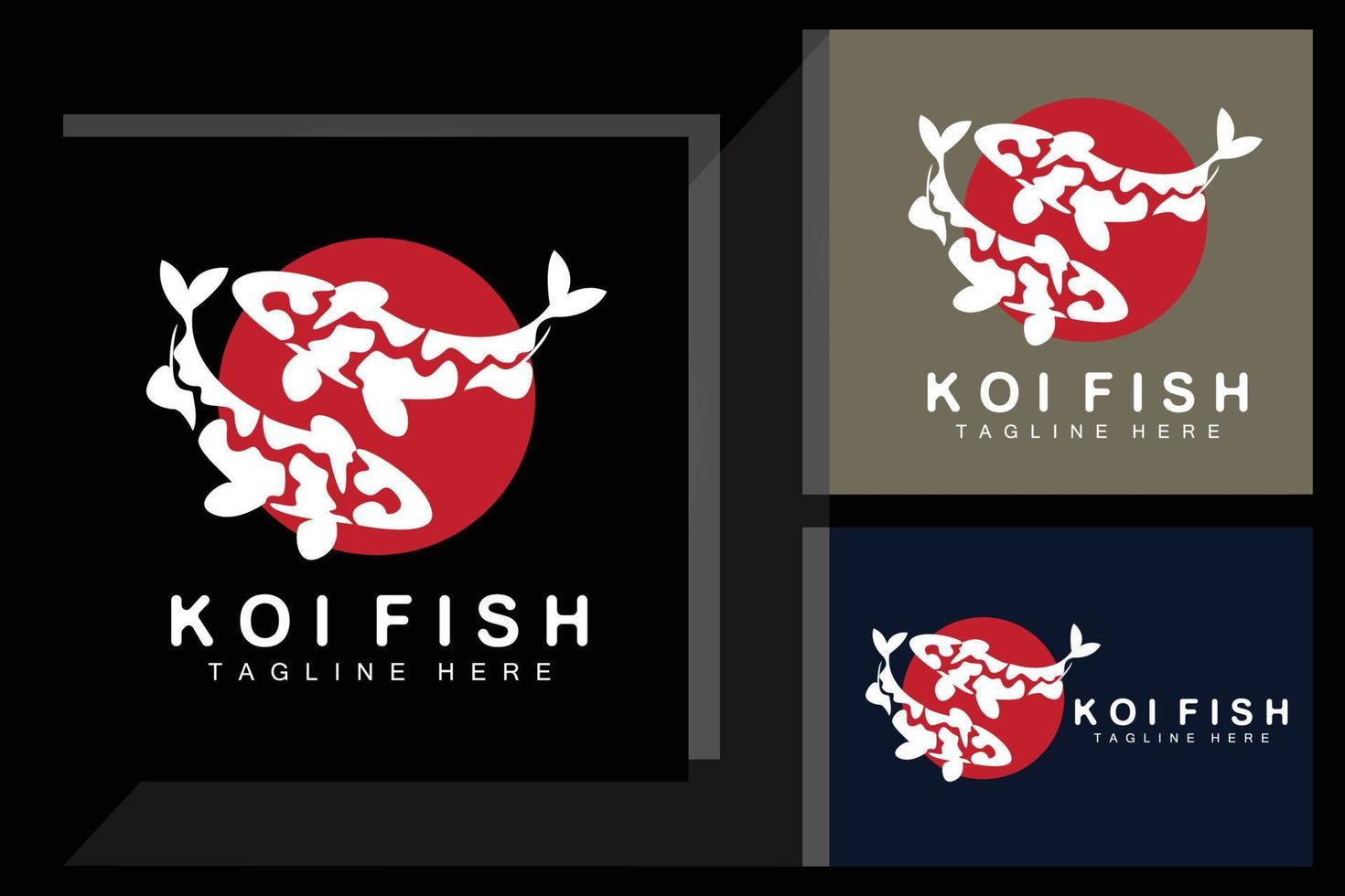 diseño del logotipo de peces koi, vector de peces ornamentales de la suerte y el triunfo chino, icono de pez dorado de la marca de la empresa