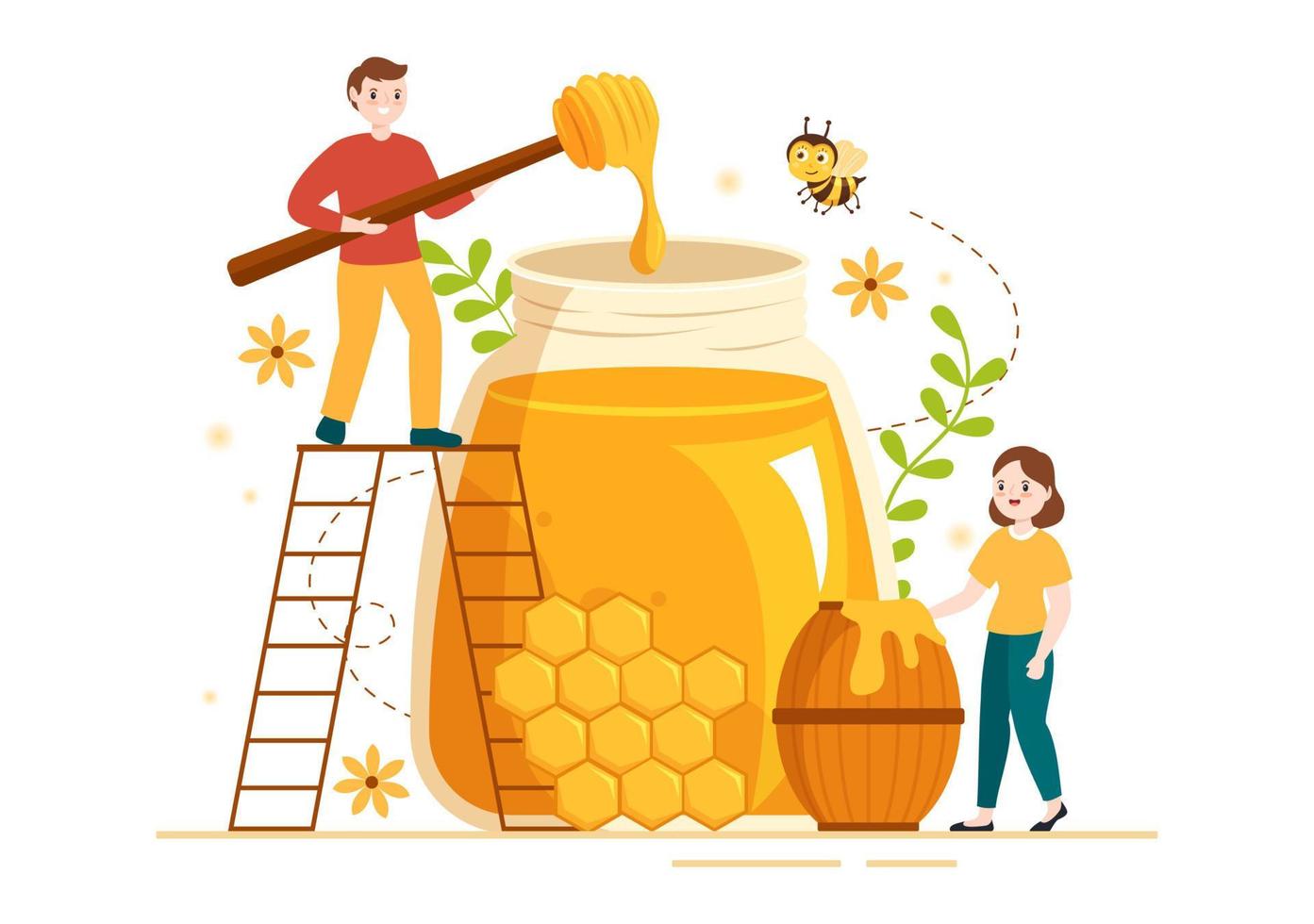 Honey Shop with a Natural Useful Product Jar, Bee or Honeycombs to be Consumed on Flat Cartoon Hand Drawn Templates Illustration vector