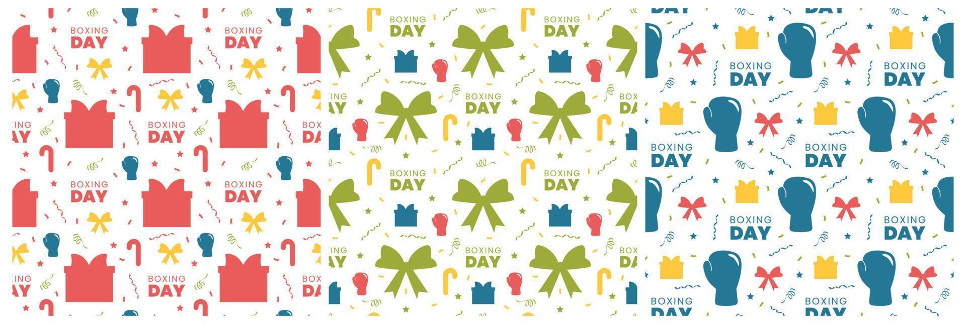 Set of Boxing Day Sale Seamless Pattern Design with Glove and Gift Box for Promotion or Shopping on Template Hand Drawn Cartoon Flat Illustration vector