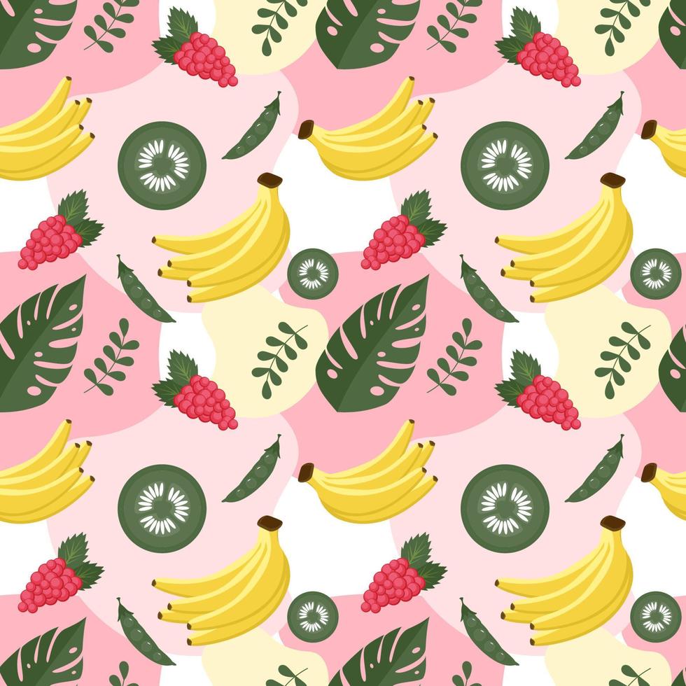 Vegetarian, Fruit and Vegetables Seamless Pattern Design with Fresh, Organic and Natural Food in Hand Drawn Flat Cartoon Background Illustration vector