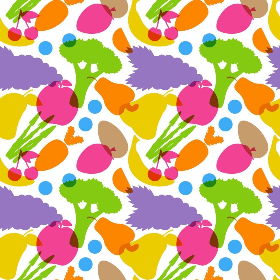 vegetariano, frutas y verduras diseño de patrones sin fisuras con alimentos frescos, orgánicos y naturales en dibujos animados planos dibujados a mano ilustración de fondo vector