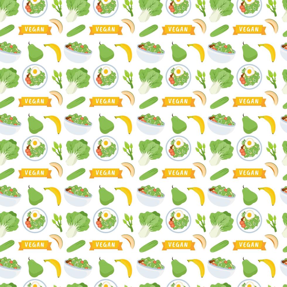 Vegetarian, Fruit and Vegetables Seamless Pattern Design with Fresh, Organic and Natural Food in Hand Drawn Flat Cartoon Background Illustration vector