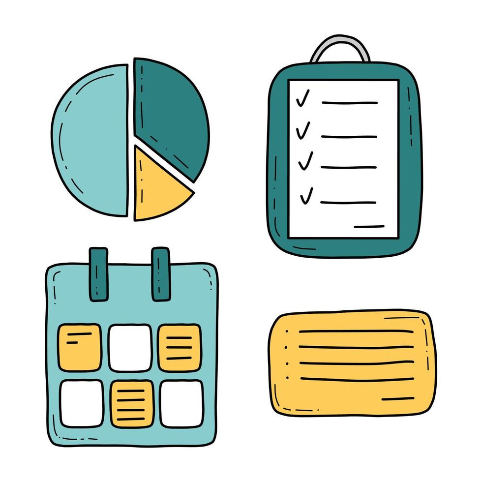 Doodle business and management icons bundle vector isolated