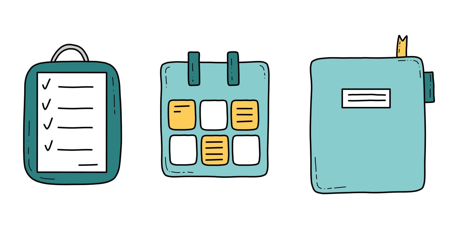 Doodle business and management icons bundle vector isolated