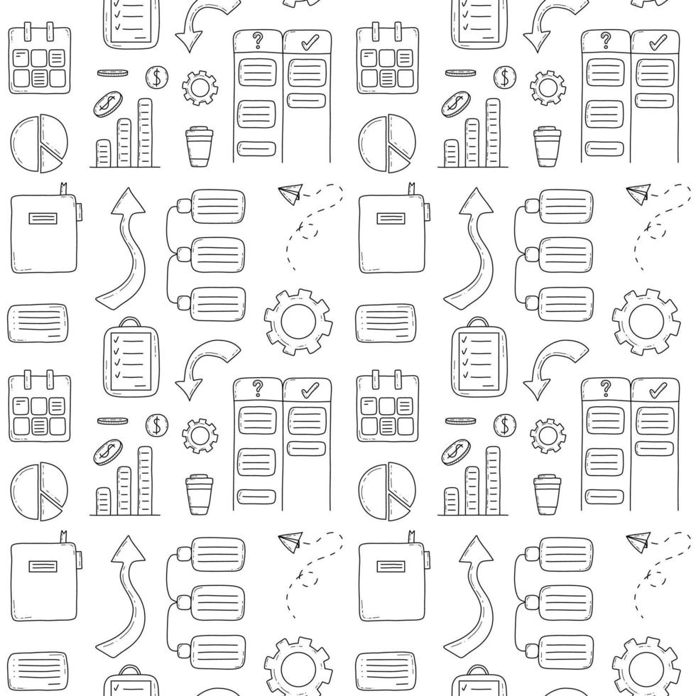 Doodle business and management vector seamless pattern