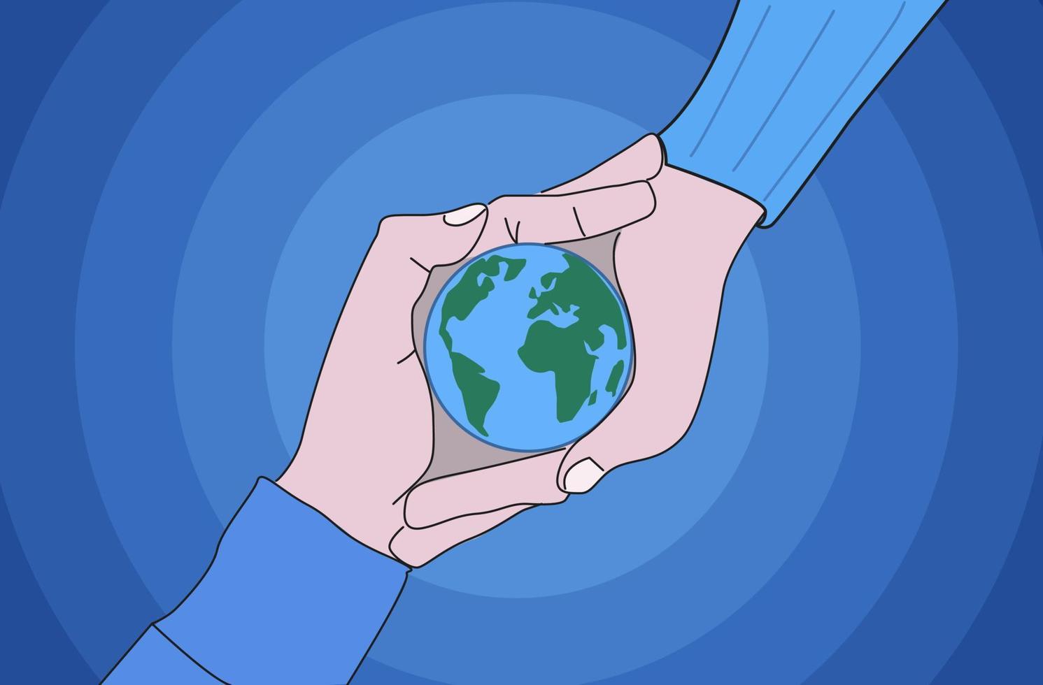 el día mundial del medio ambiente es un simple banner web vectorial, un afiche con una imagen de la tierra en tus manos. pancarta minimalista vector