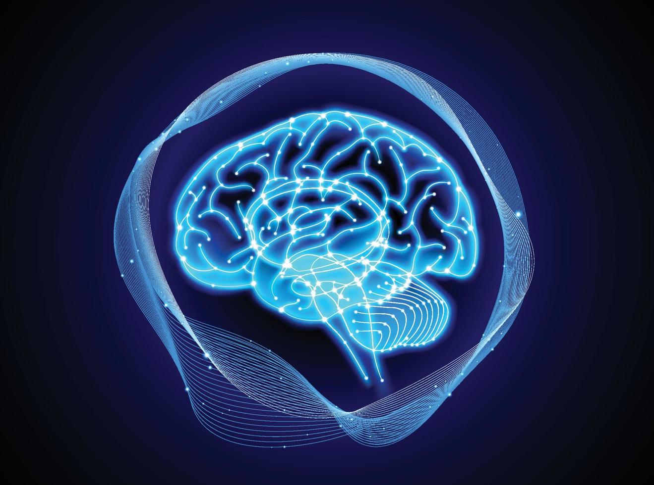 Technology and science illustration of a network of intelligence connections in the human brain. vector