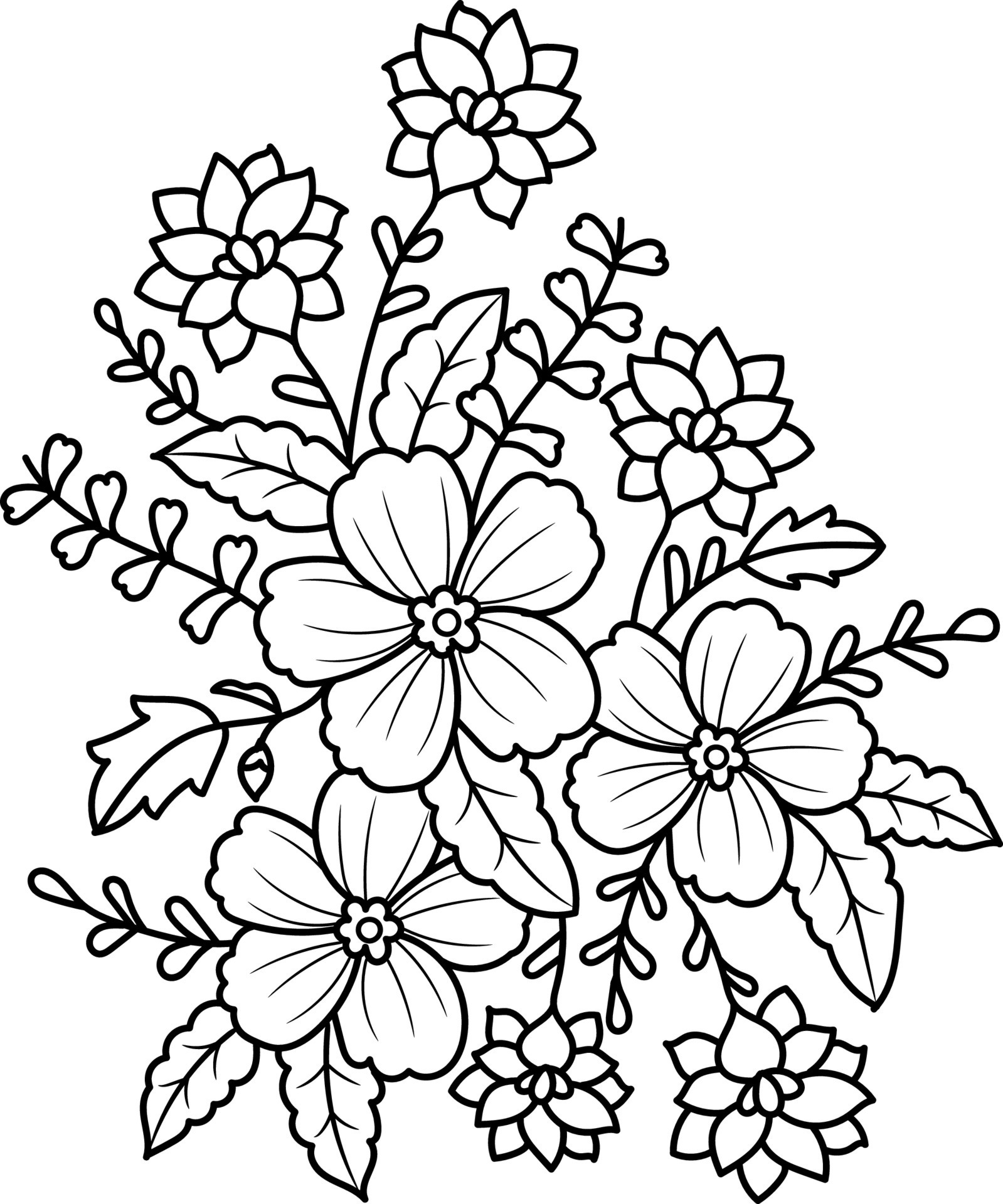 flower bouquet coloring page for - Flower Bouquet Coloring Page For Adults Vector 