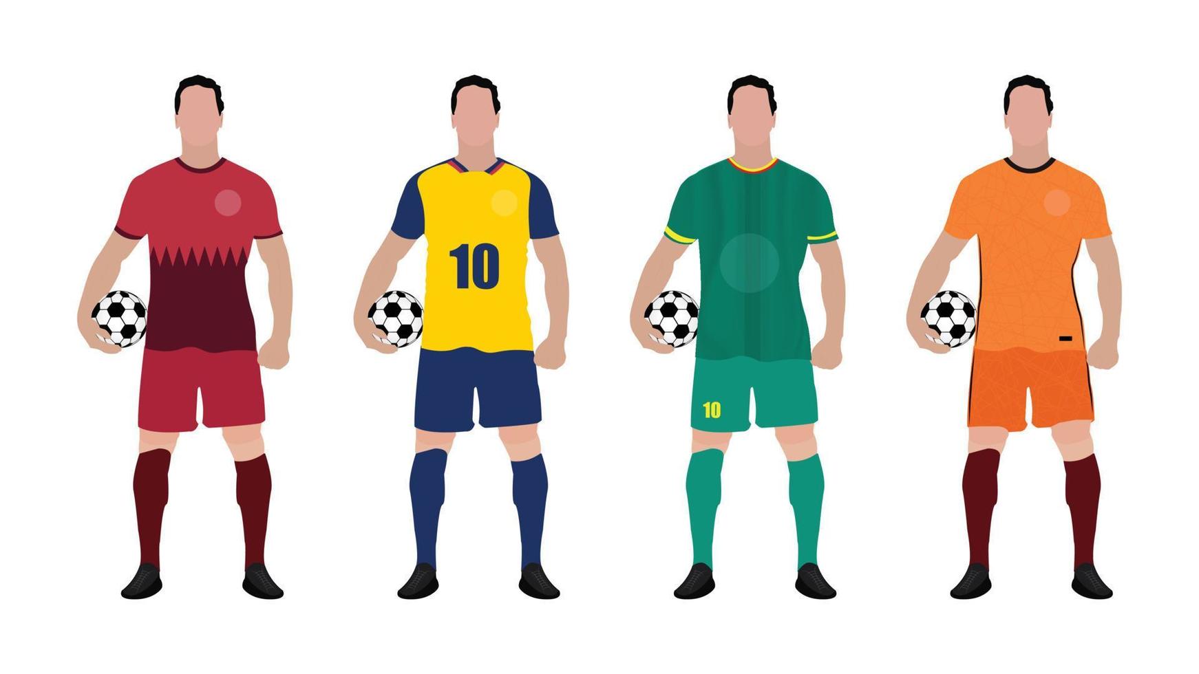 el campeonato mundial de fútbol agrupa a un equipo con su kit de equipo vector