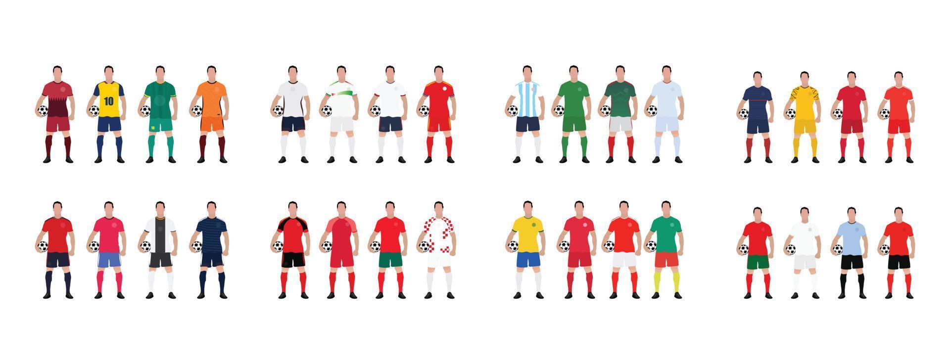 campeonato mundial de fútbol todos los equipos con su kit de equipo vector