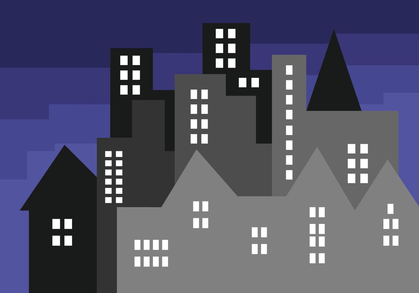 Pixel city illustration. Vector graphics of a night settlement.