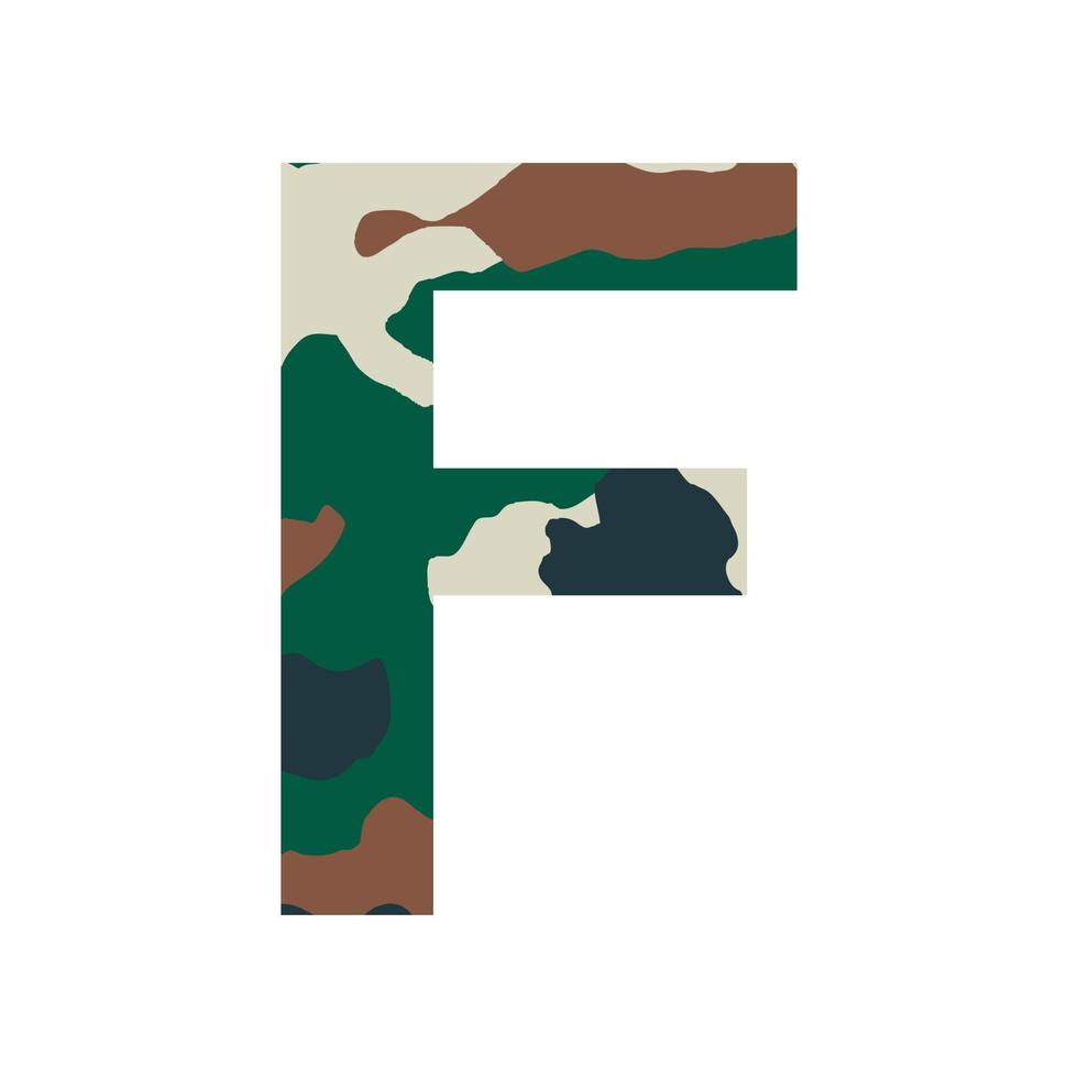 English alphabet letter F, khaki style isolated on white background - Vector