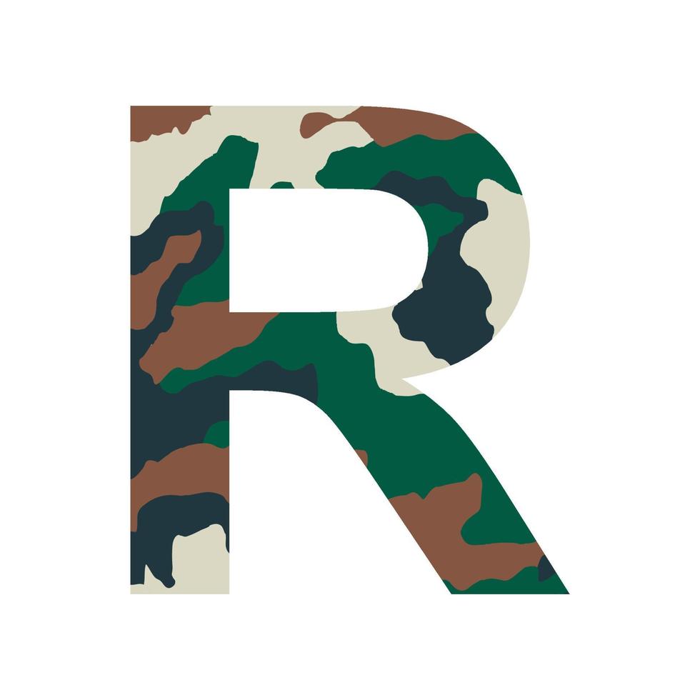 English alphabet letter R, khaki style isolated on white background - Vector