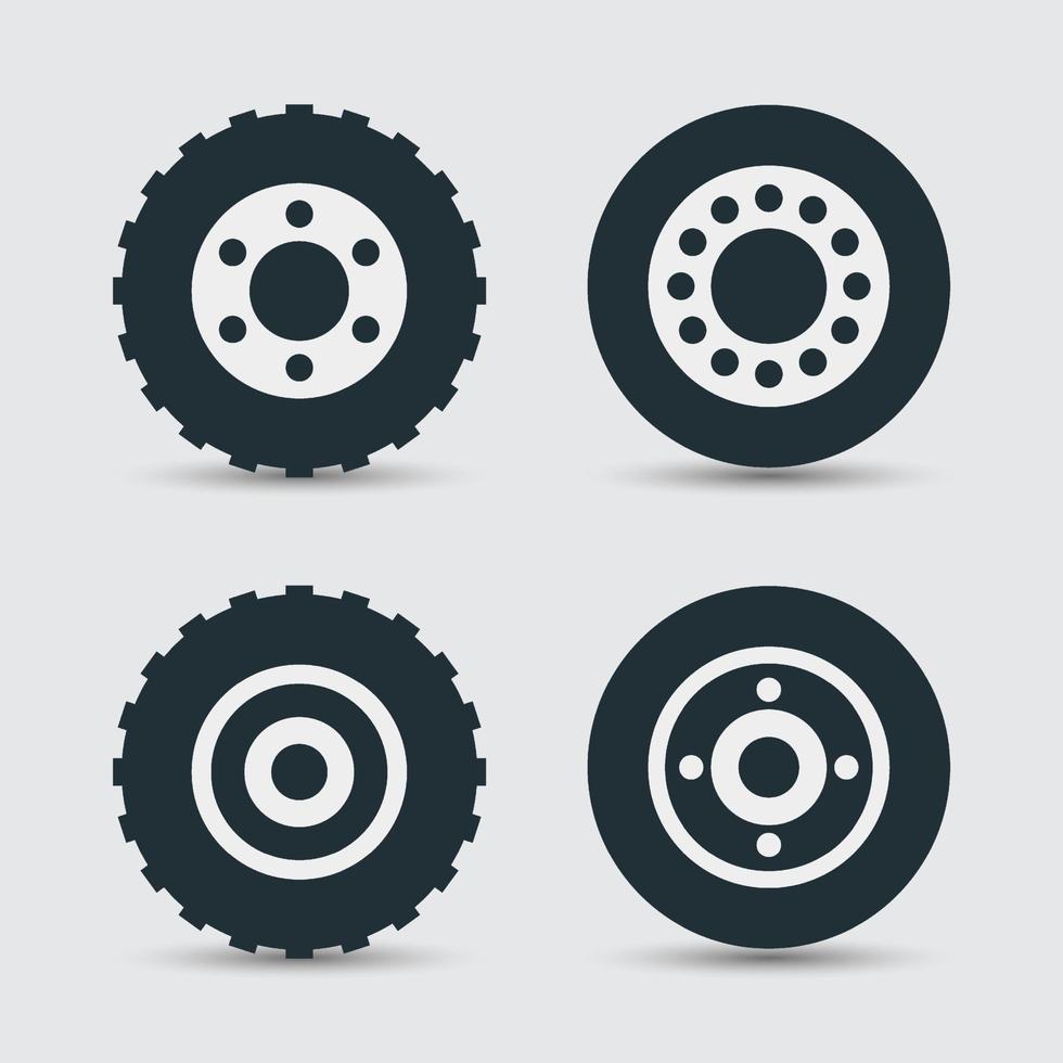 Collection of black car tire icon design vector