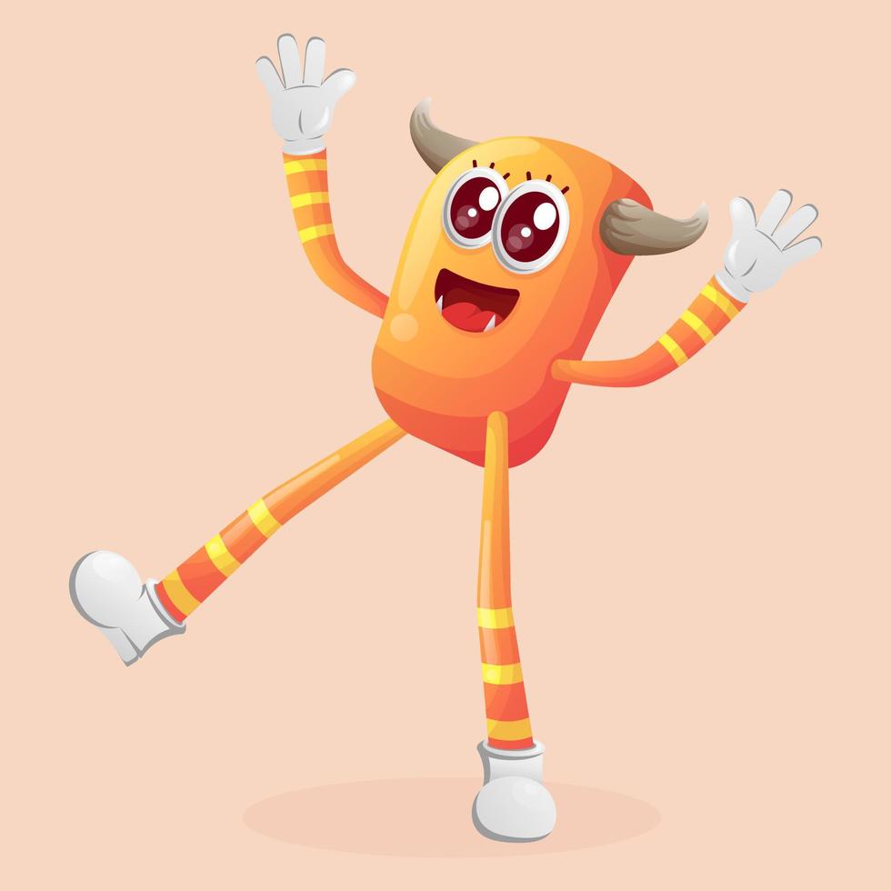 Cute orange monster playful and happy vector