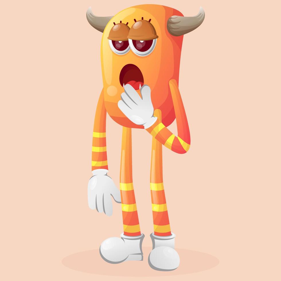 Cute orange monster with bored expression vector