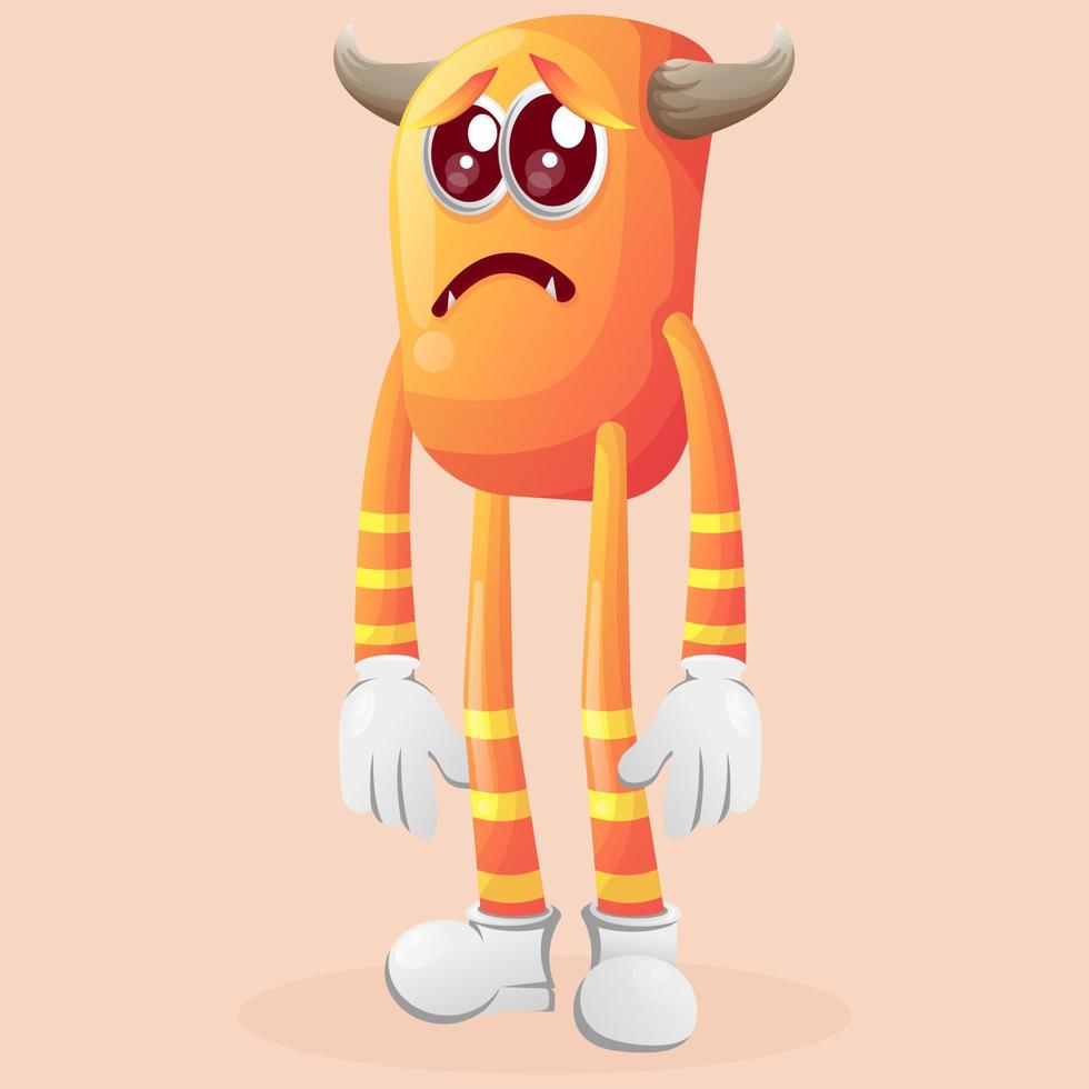 Cute orange monster with sad expression vector