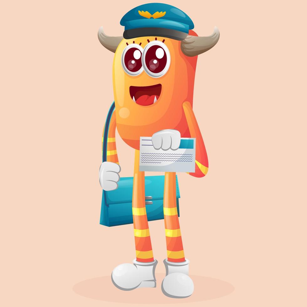 Cute orange monster postman vector