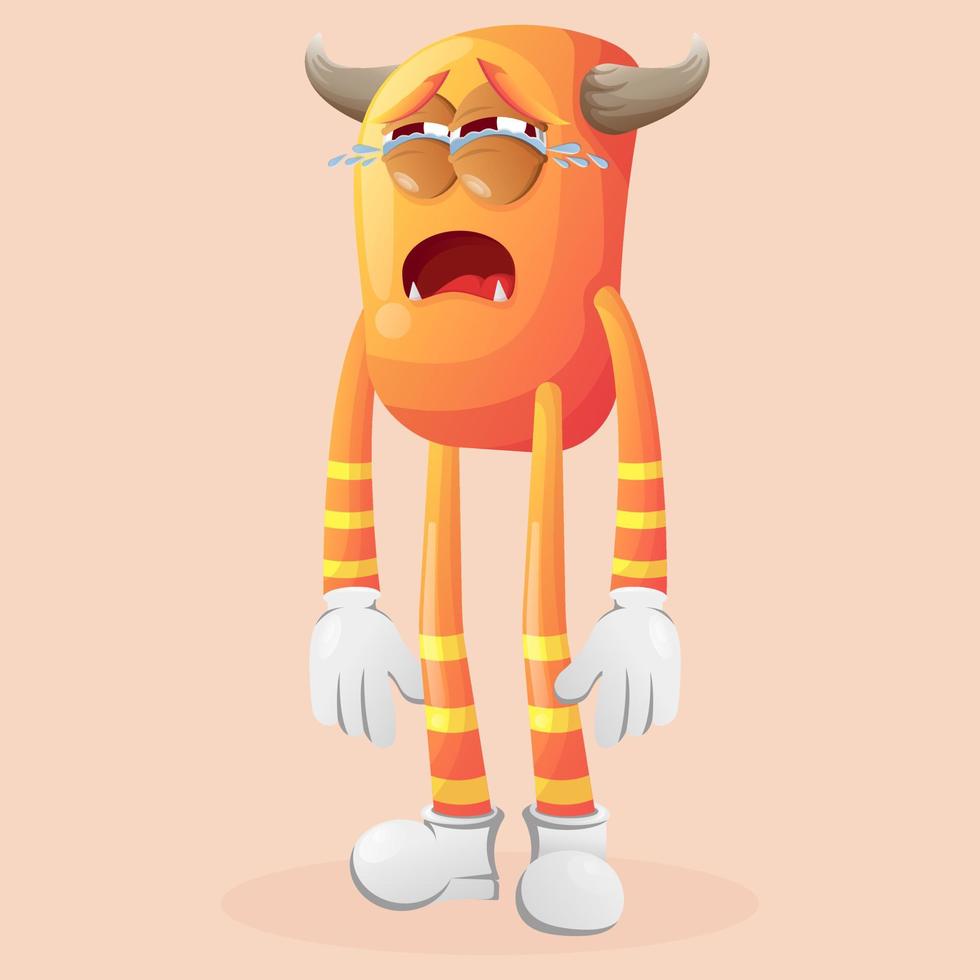 Cute orange monster crying vector