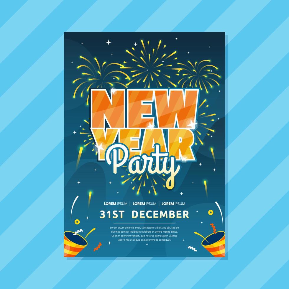 New Year Party Poster with the Fireworks and Confetti vector