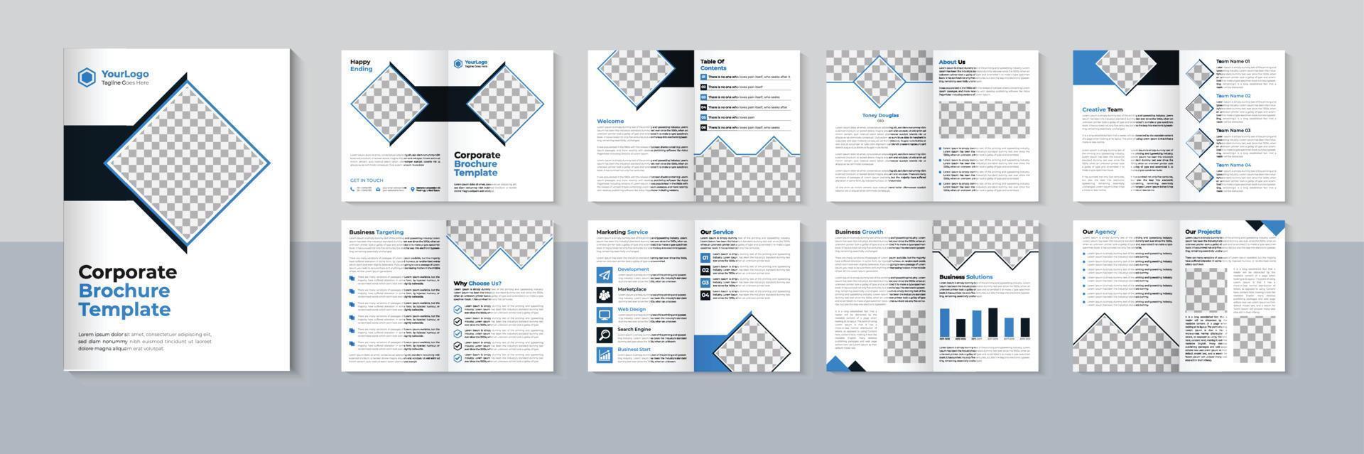diseño de folleto moderno de 16 páginas, plantilla de folleto de negocios, diseño de folleto de perfil de empresa, vector profesional