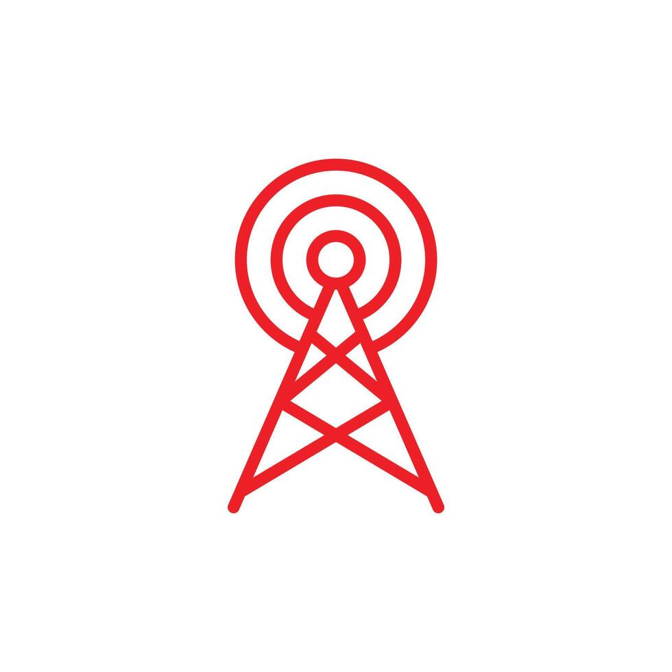 eps10 red vector transmitter Antenna or broadcast icon isolated on white background. WIFI tower outline symbol in a simple flat trendy modern style for your website design, logo, and mobile app