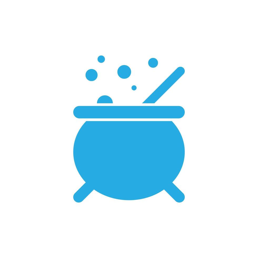 eps10 blue vector Witches cauldron with potion solid art icon isolated on white background. boiling potion symbol in a simple flat trendy modern style for your website design, logo, and mobile app